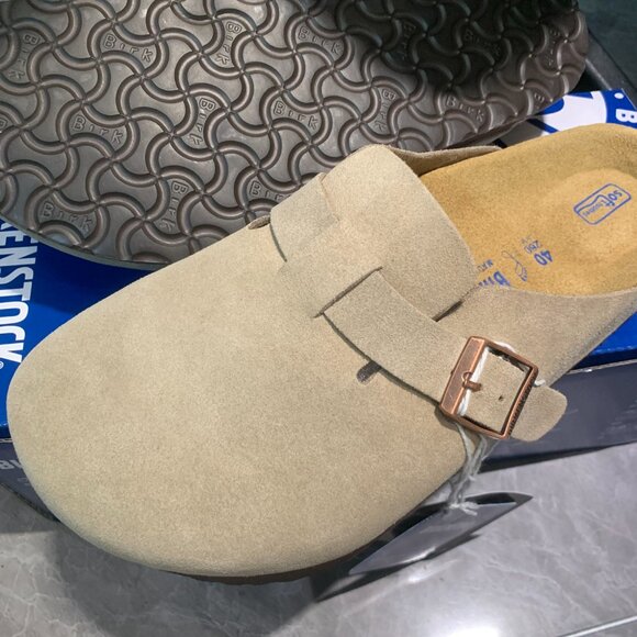 Birkenstock Boston Wome Taupe Suede Leather Soft Footbed New w/box Narrow/Wide - Picture 5 of 9